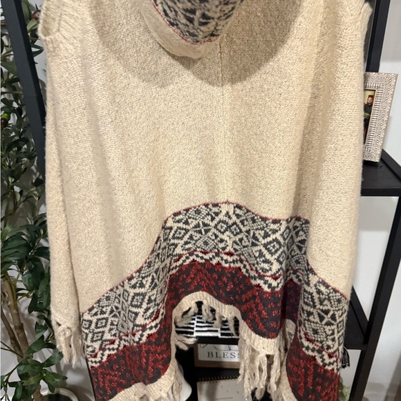 Hem & Thread Cream Cardigan with Black and Red Accents boho size s/m - Picture 7 of 7